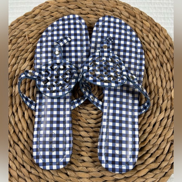 Blue and White Gingham Sandals. Size 9 - Picture 3 of 4